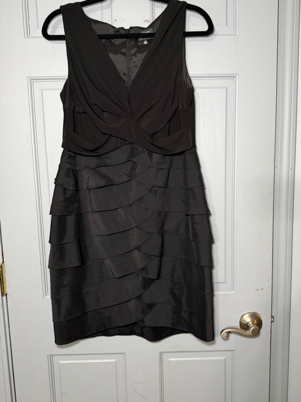 Adrianna Papell Black Tiered Cocktail Dress Layered Ruffle Party Dress 12 petite